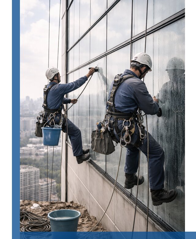 Профессиональная мойка фасадных окон альпинистами в Подольске