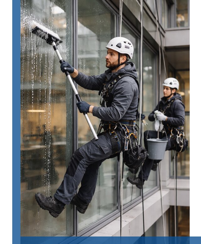 Профессиональная мойка витражей промышленными альпинистами в Подольске