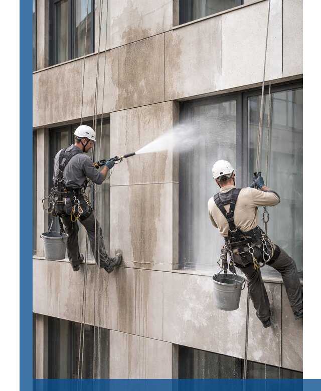 Послестроительная мойка фасада промышленным альпинизмом в Подольске