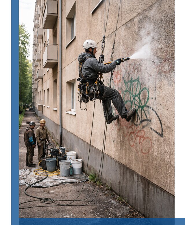 Удаление граффити с фасада в Подольске без следов и повреждений