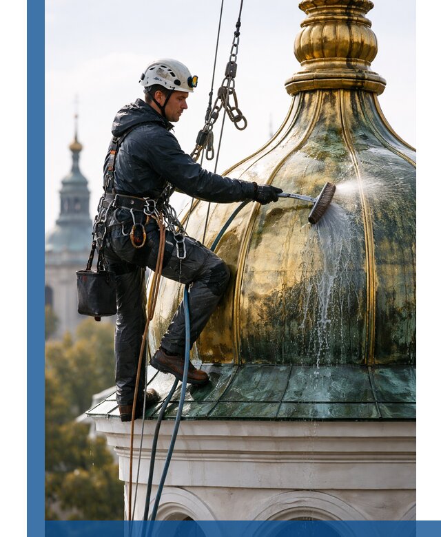 Профессиональная мойка куполов и шпилей высотными альпинистами в Подольске