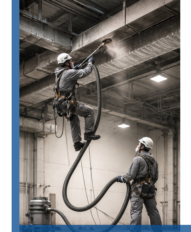 Обеспыливание потолочных конструкций в Подольске промышленным альпинизмом