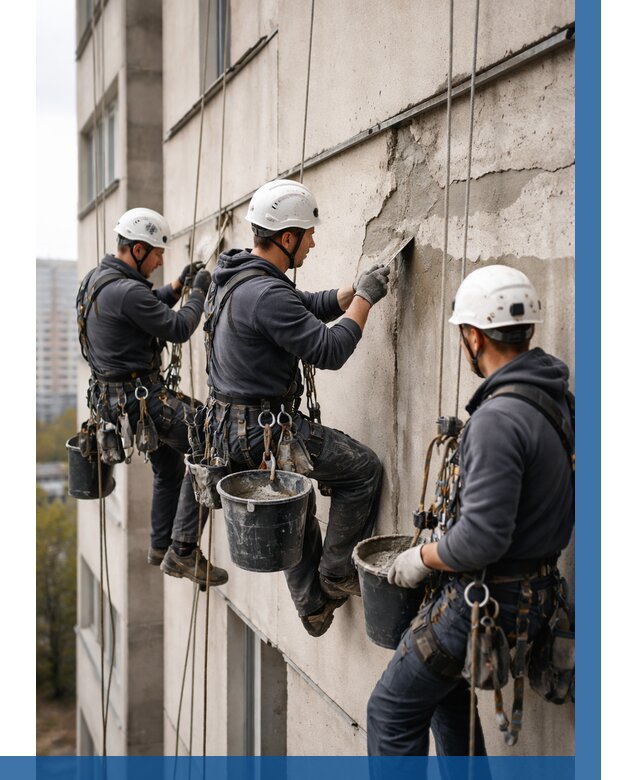 Ремонт бетонных элементов фасада в Подольске от 2605 р. | ВЫСОТНИК-Пдл