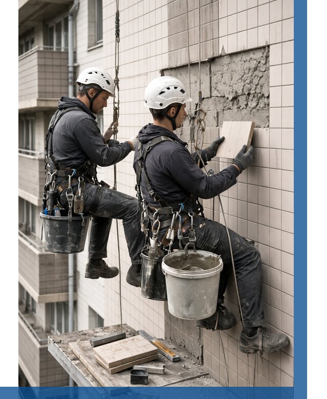 Ремонт облицовки фасада плиткой в Подольске от 1875 р. | ВЫСОТНИК-Пдл