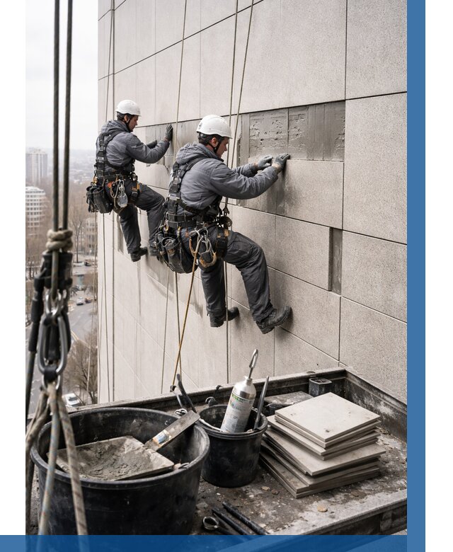 Ремонт фасада из керамогранита в Подольске от 2605 р. | ВЫСОТНИК-Пдл