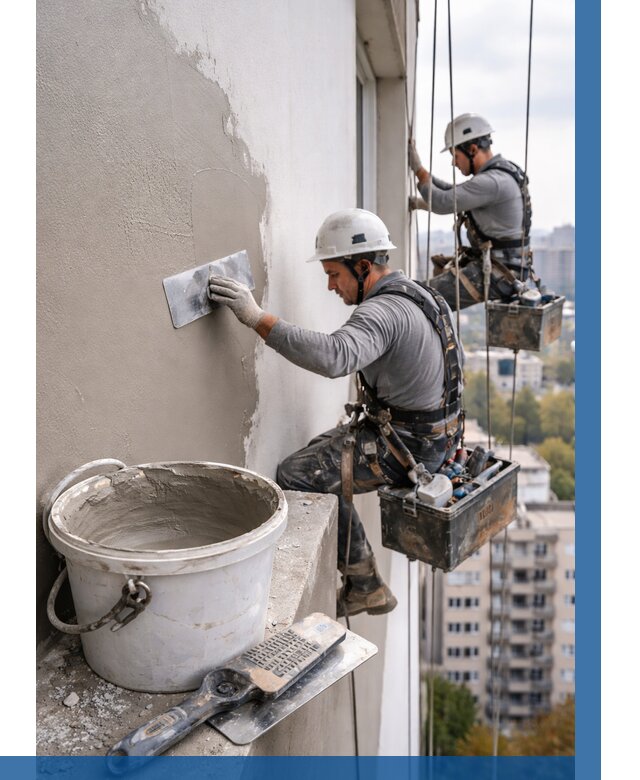 Шпаклевка фасада на высоте в Подольске от 729 р. | ВЫСОТНИК-Пдл