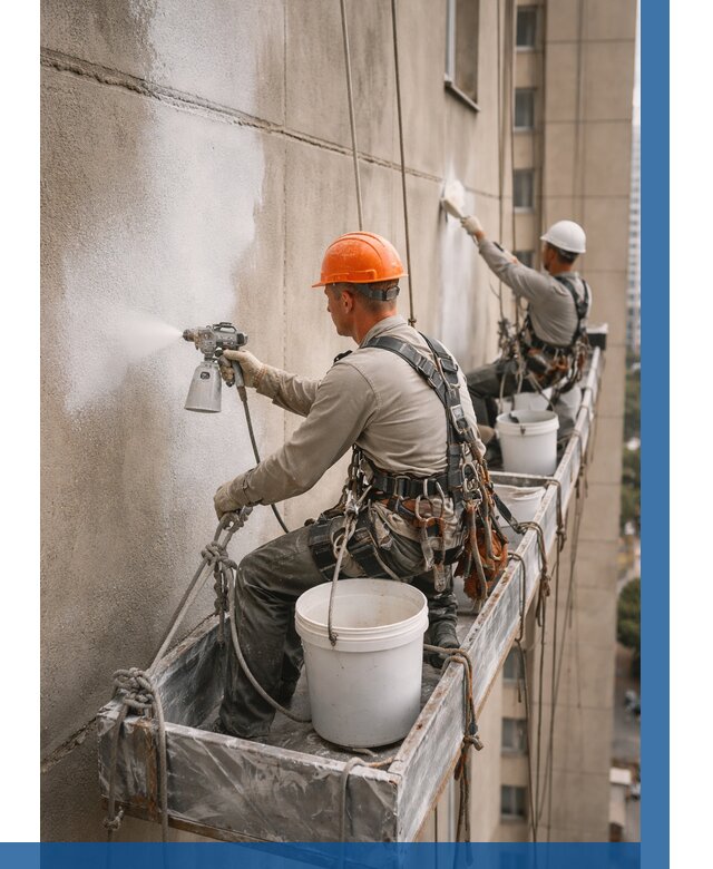 Грунтовка фасада на высоте в Подольске от 125 р. | ВЫСОТНИК-Пдл