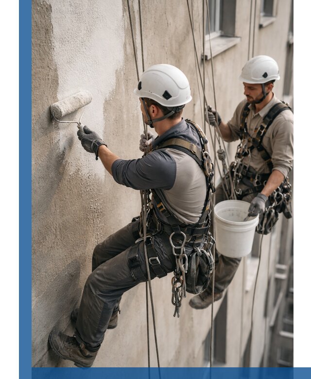 Грунтовка фасада на высоте в Подольске промышленными альпинистами