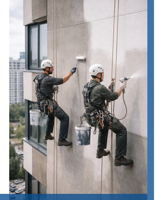 Покраска фасада альпинистами в Подольске от 313 р. | ВЫСОТНИК-Пдл