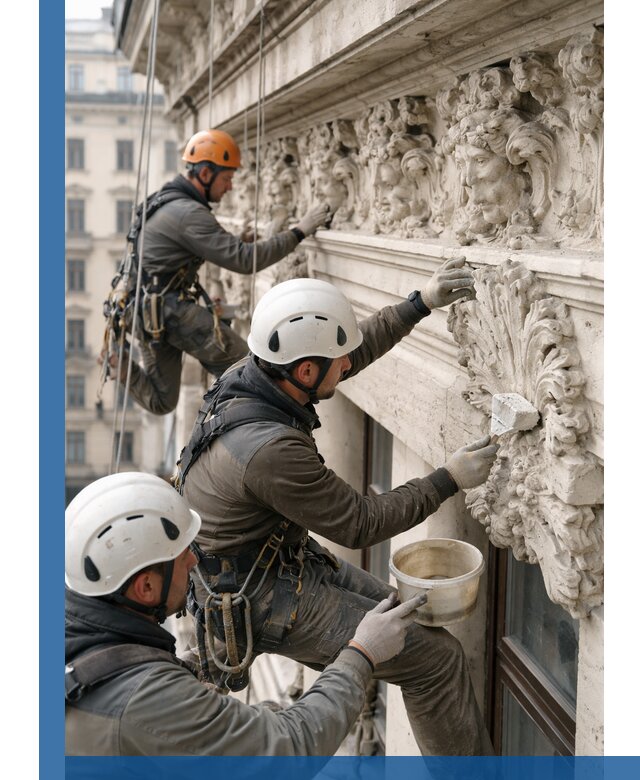 Реставрация фасадной лепнины с высотными работами в Подольске