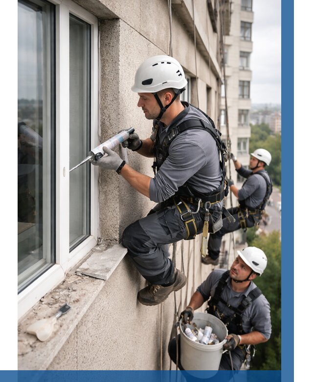 Герметизация оконных швов снаружи в Подольске от 1563 р. | ВЫСОТНИК-Пдл