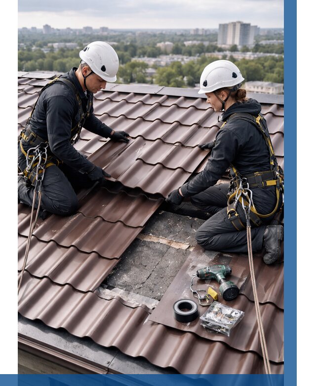 Ремонт металлочерепицы на крыше в Подольске от 938 р. | ВЫСОТНИК-Пдл