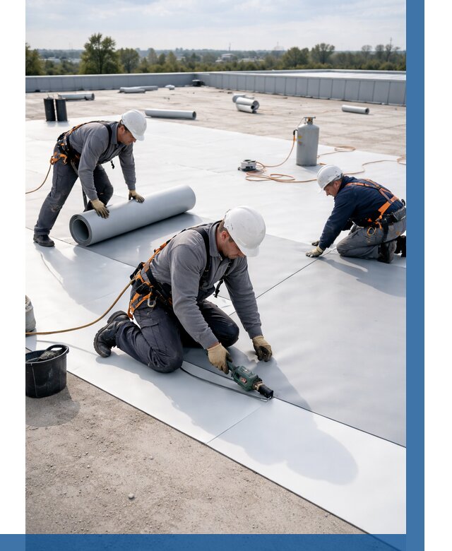 Монтаж мембранной кровли под ключ в Подольске от 1250 р. | ВЫСОТНИК-Пдл