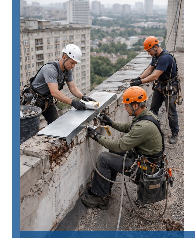 Ремонт парапета на кровле в Подольске, высотные работы с гарантией