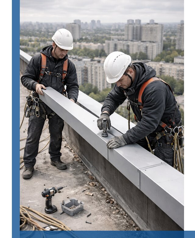 Монтаж парапетных крышек и ограждений кровли в Подольске