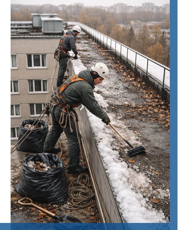 Очистка кровли по периметру в Подольске от 573 р. | ВЫСОТНИК-Пдл