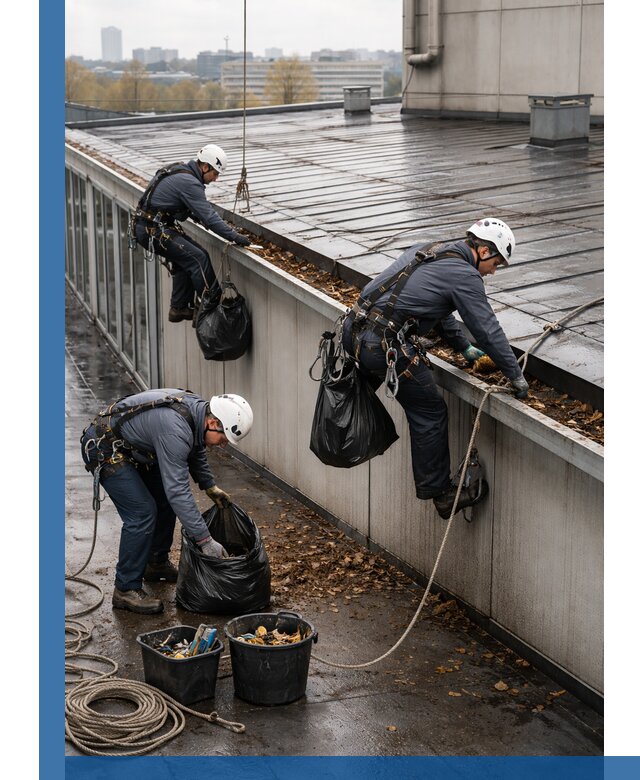 Очистка кровли по периметру в Подольске силами промышленных альпинистов