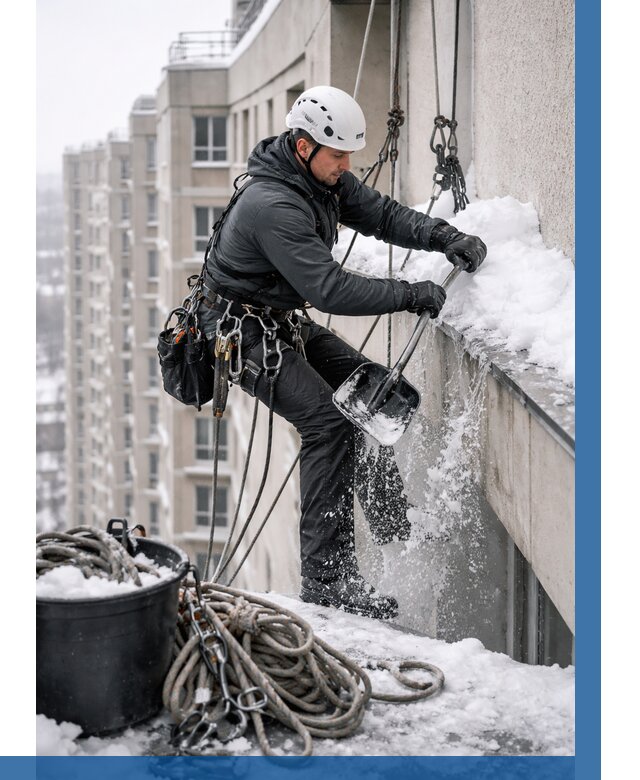 Очистка карнизов от снега в Подольске от 313 р. | ВЫСОТНИК-Пдл