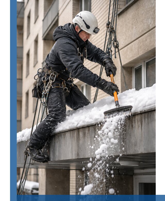 Очистка козырьков от снега в Подольске круглогодично безопасно