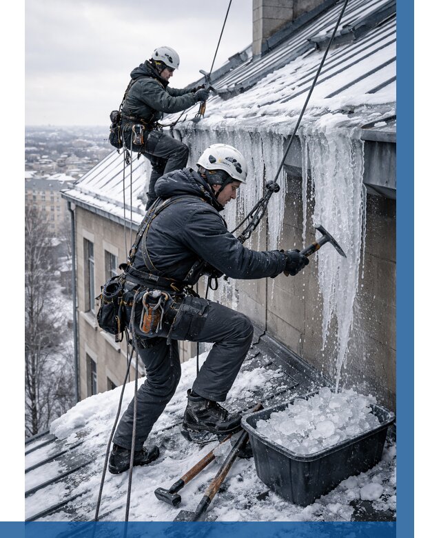 Удаление наледи с кровли в Подольске от 5730 р. | ВЫСОТНИК-Пдл