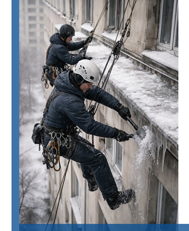 Удаление наледи и сосулек с карнизов в Подольске профессионально
