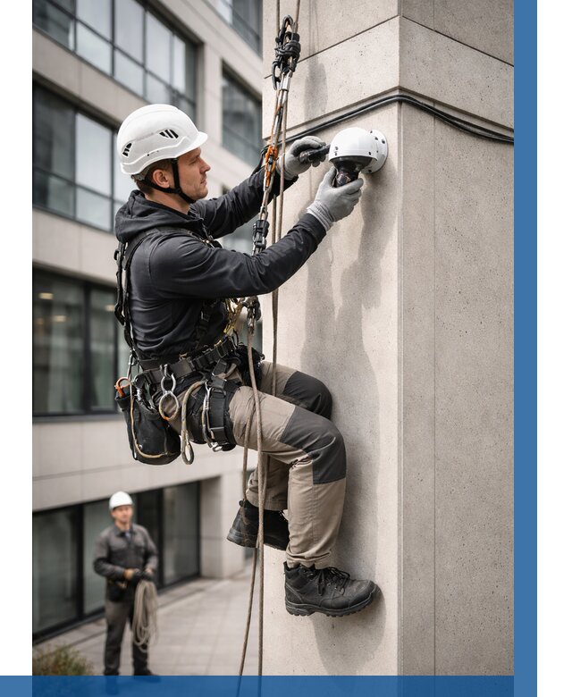 Монтаж камер видеонаблюдения на фасаде в Подольске от 8855 р.-ВЫСОТНИК-Пдл