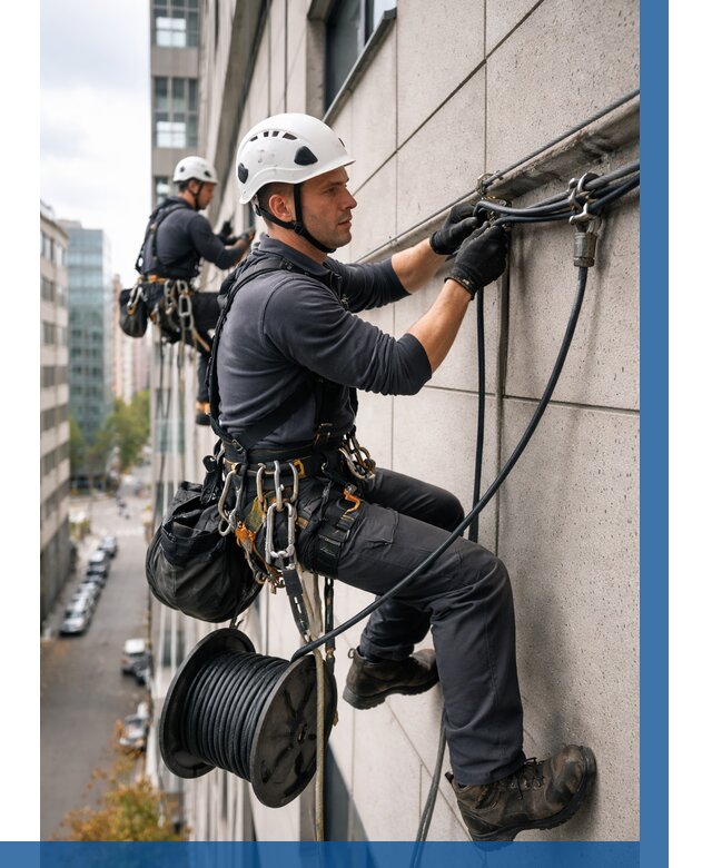 Прокладка кабеля по фасаду в Подольске от 365 р. | ВЫСОТНИК-Пдл