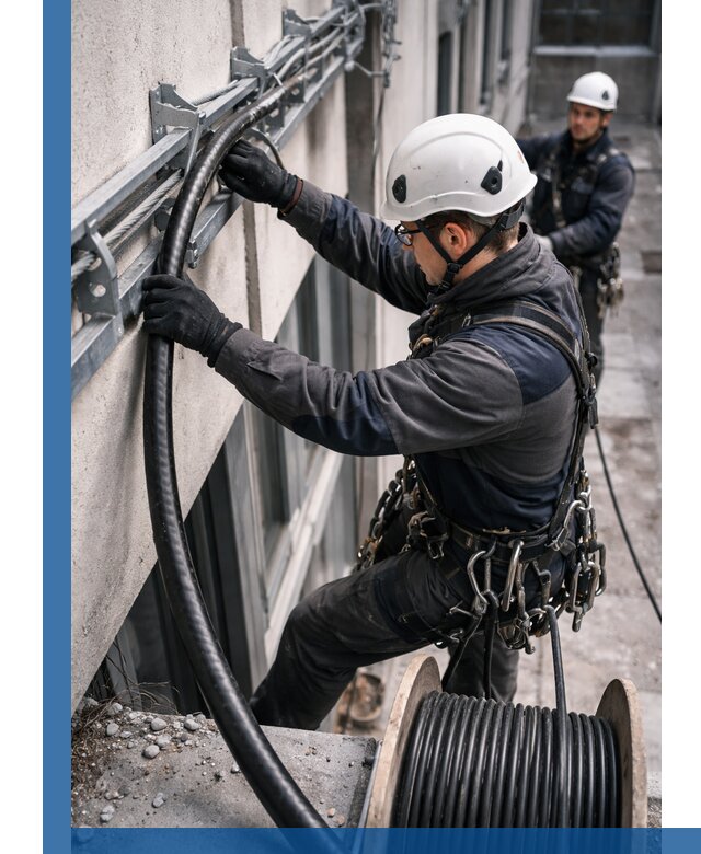 Протяжка кабеля питания на высоте в Подольске с гарантией безопасности и качества