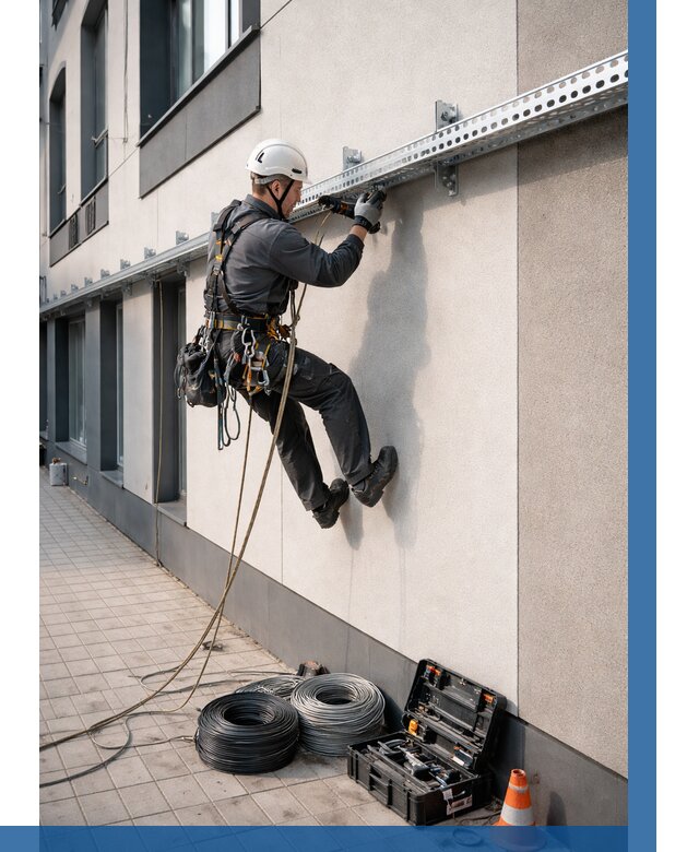 Монтаж кабельных лотков на фасаде в Подольске от 1250 р. | ВЫСОТНИК-Пдл