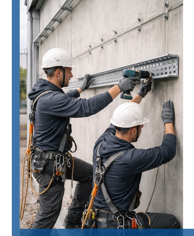 Монтаж кабельных лотков на фасаде зданий в Подольске с гарантией