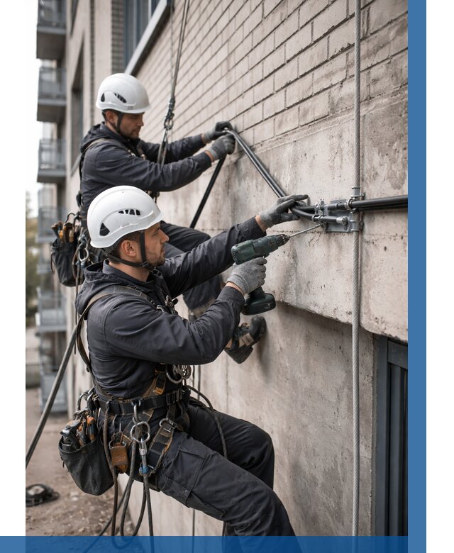 Крепление кабеля на фасаде в Подольске от 365 р. | ВЫСОТНИК-Пдл