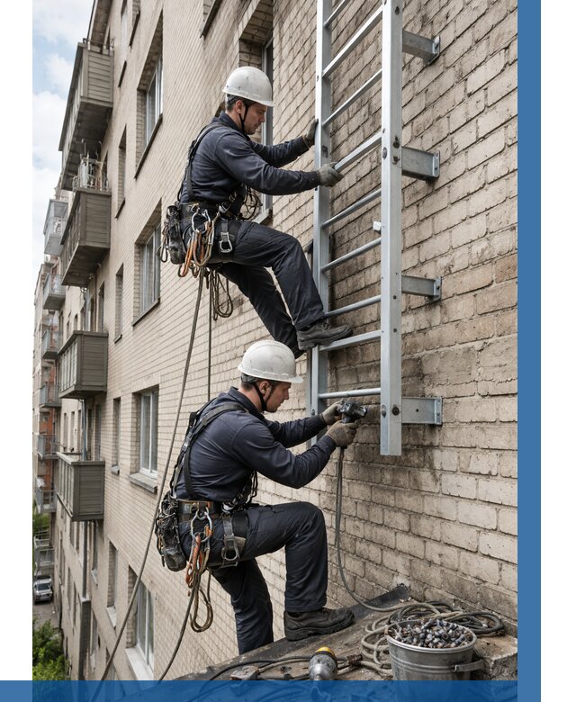 Монтаж пожарной лестницы в Подольске от 26045 р заказать у ВЫСОТНИК-Пдл