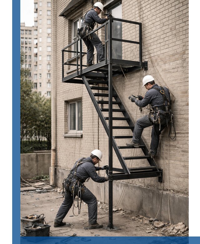 Монтаж пожарной лестницы в Подольске, установка и крепление