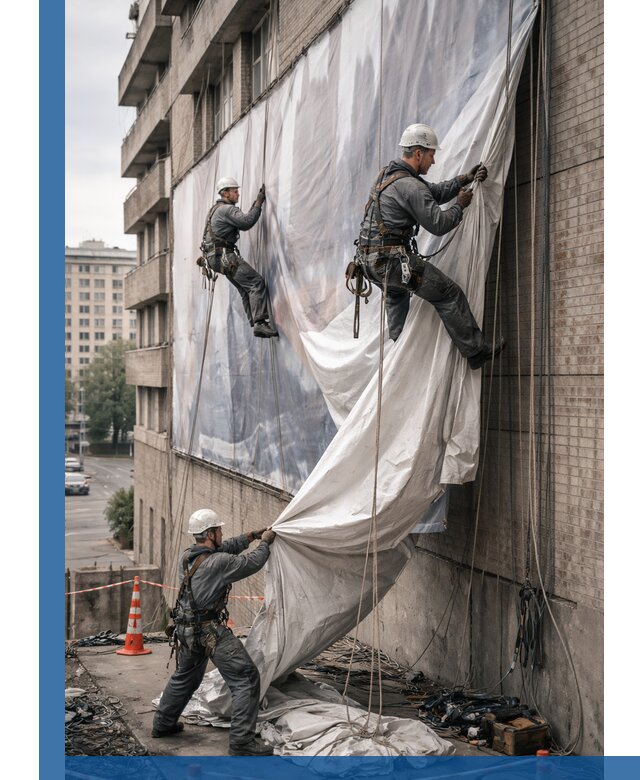 Демонтаж баннеров с фасада в Подольске оперативно и безопасно