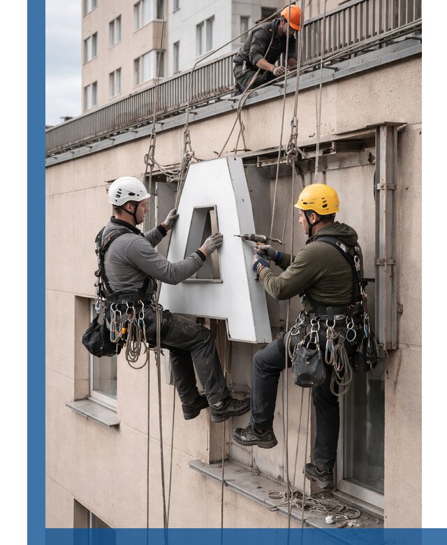 Ремонт и восстановление наружных вывесок на высоте в Подольске
