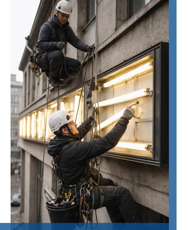 Замена ламп в вывеске в Подольске под ключ от 3646 р. | ВЫСОТНИК-Пдл