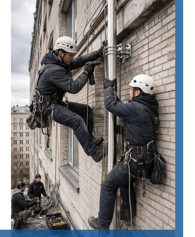 Монтаж флагштока на здании в Подольске от 6772 р. | ВЫСОТНИК-Пдл