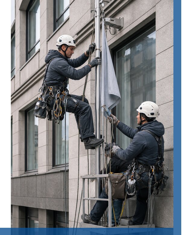 Установка флагов на фасаде в Подольске от 4688 р. | ВЫСОТНИК-Пдл