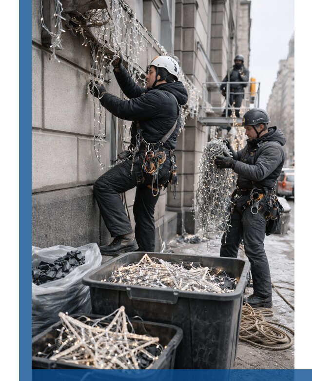 Демонтаж новогоднего оформления и гирлянд в Подольске