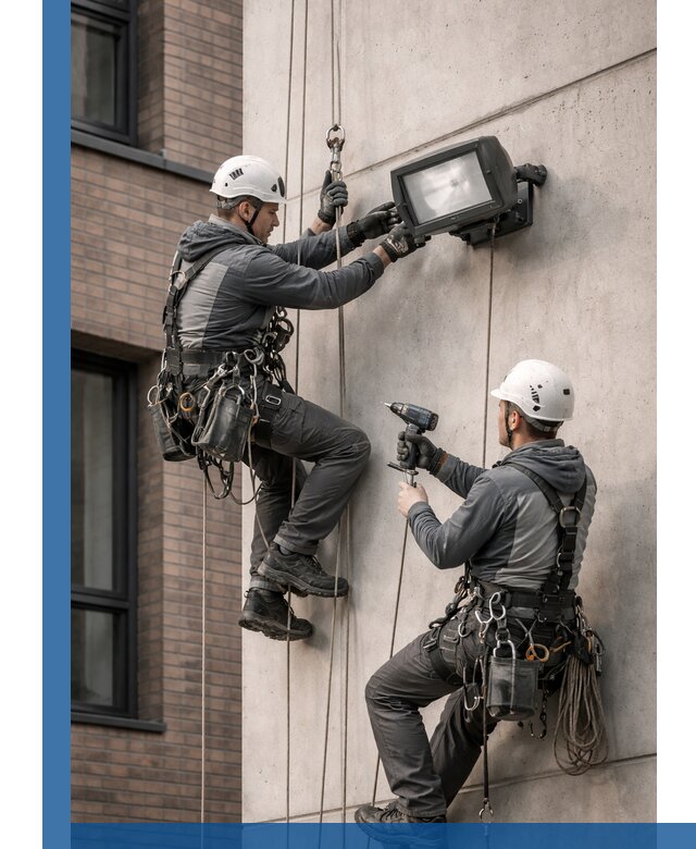 Профессиональный монтаж фасадных прожекторов в Подольске под ключ