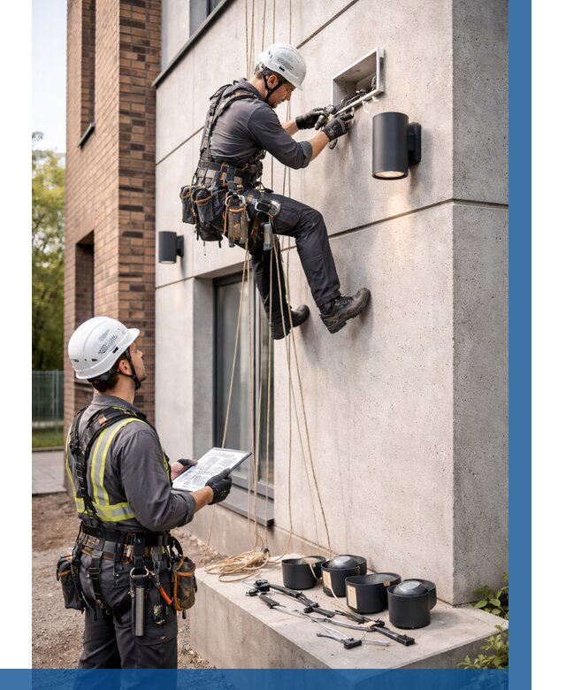 Монтаж фасадного освещения в Подольске от 2605 р. | ВЫСОТНИК-Пдл