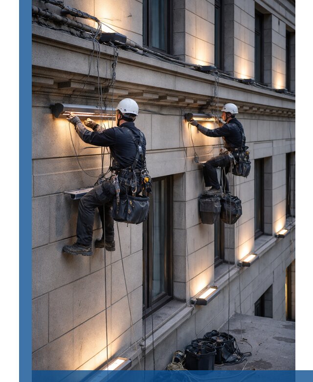 Монтаж архитектурной подсветки фасадов зданий в Подольске