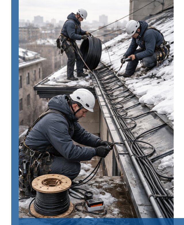 Монтаж греющего кабеля на кровле в Подольске под ключ