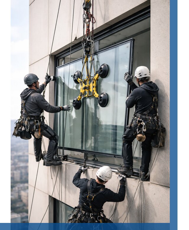 Монтаж стеклопакетов на высоте в Подольске от 3334 р. | ВЫСОТНИК-Пдл