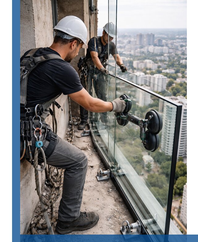 Монтаж стеклянных ограждений под ключ с гарантией в Подольске