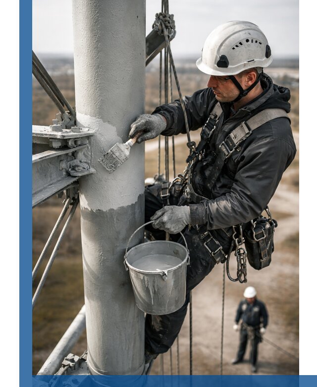 Покраска мачт связи в Подольске промышленными альпинистами