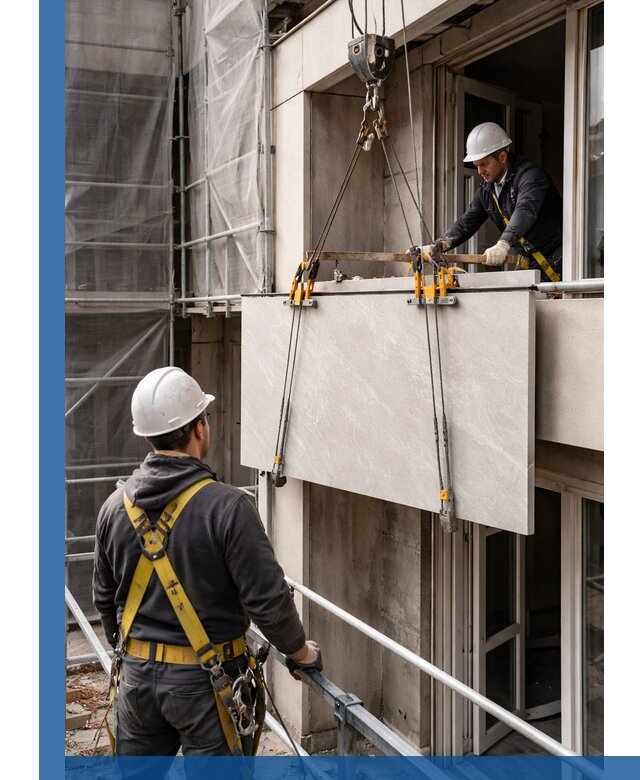 Подъем керамогранита на этаж в Подольске грузчиками и техникой