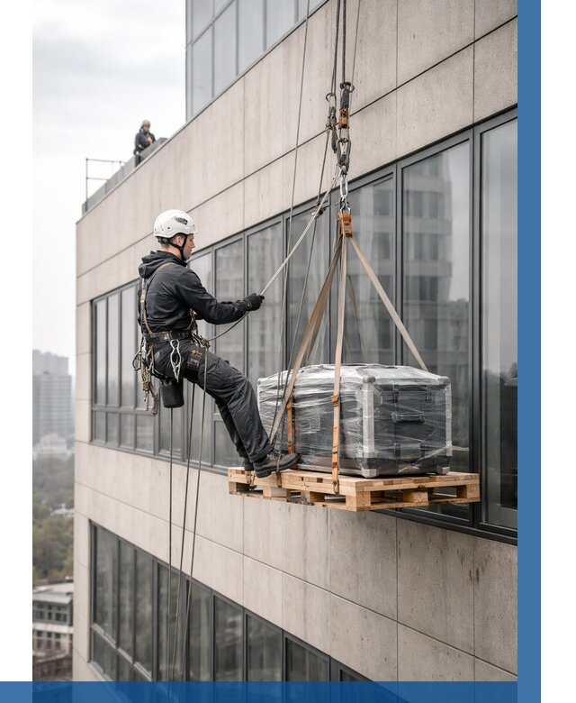 Спуск груза по фасаду в Подольске от 3646 р. | ВЫСОТНИК-Пдл