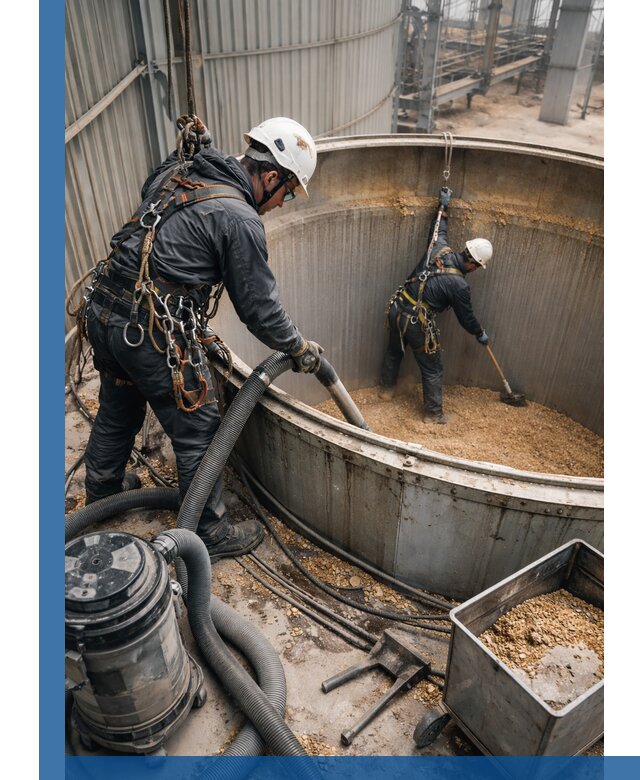 Профессиональная чистка зерновых бункеров в Подольске с выездом