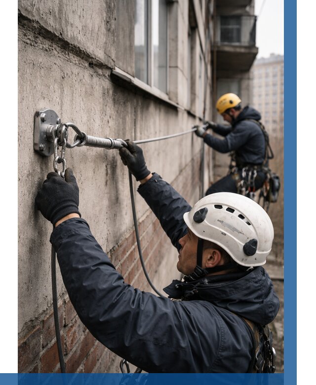 Монтаж анкерных линий в Подольске от 3125 р. | ВЫСОТНИК-Пдл